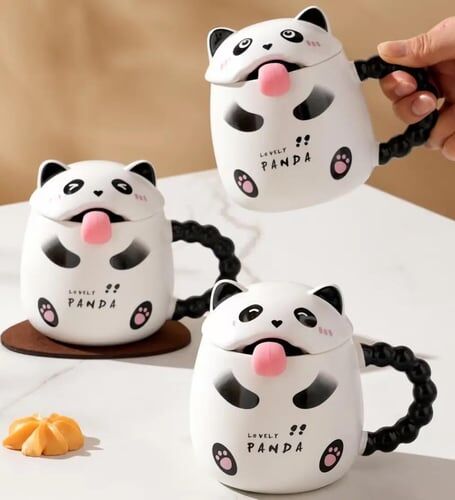 Sevimli Panda Tasarımlı Seramik Kapaklı Kupa Bardak