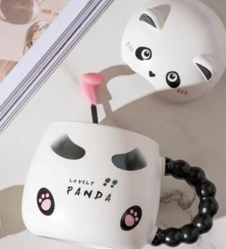 Sevimli Panda Tasarımlı Seramik Kapaklı Kupa Bardak
