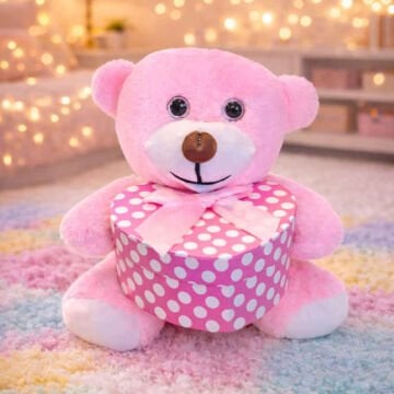 Sevgiliye Hediye Kalpli Kutulu Peluş Pembe Ayıcık