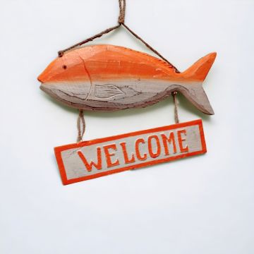 Ahşap Renkli Balık Marin Welcome Yazılı Kapı Süsü