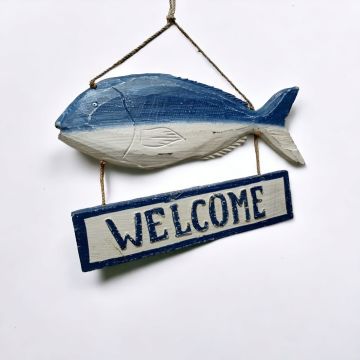 Ahşap Renkli Balık Marin Welcome Yazılı Kapı Süsü