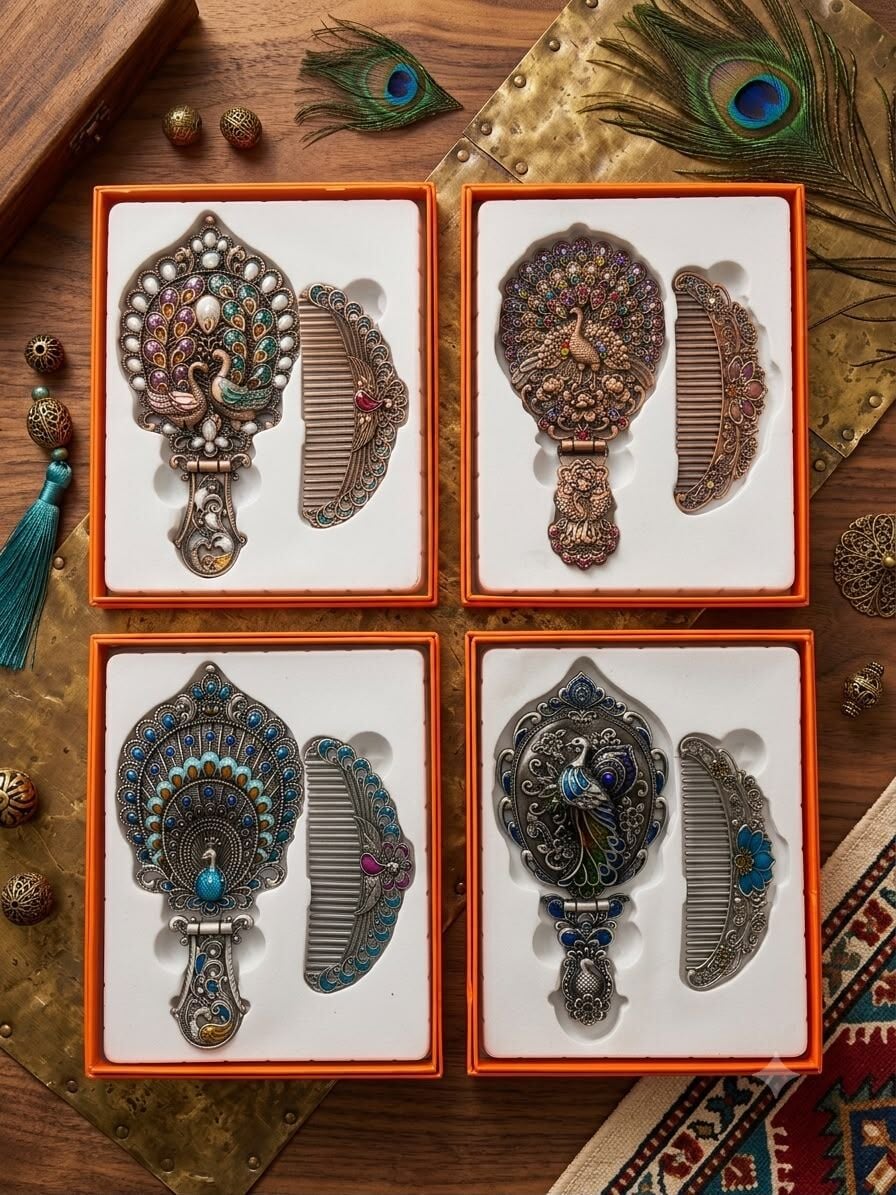 Metal Desenli Ayna Tarak Seti