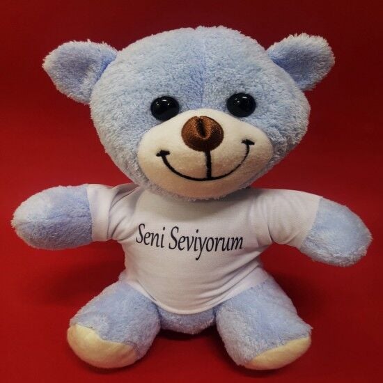 Sevgililer Günü Seni Seviyorum Tişörtlü Peluş Mavi Ayı