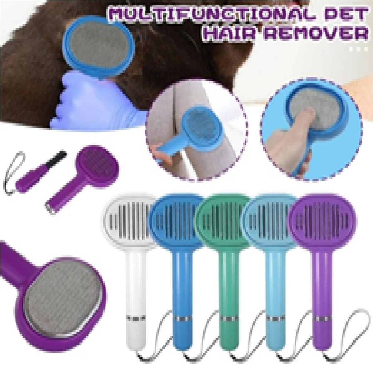 Ek Fırçalı Tüy Temizlemeli Kedi ve Köpekler için Basmalı Tarak