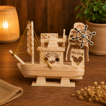 Ahşap Gemi Şeklinde Tahterevalli  Müzik Kutusu