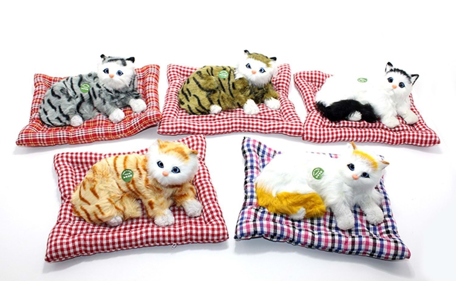 Minderde Uzanan Miyavlayan Peluş Kedi 17 cm