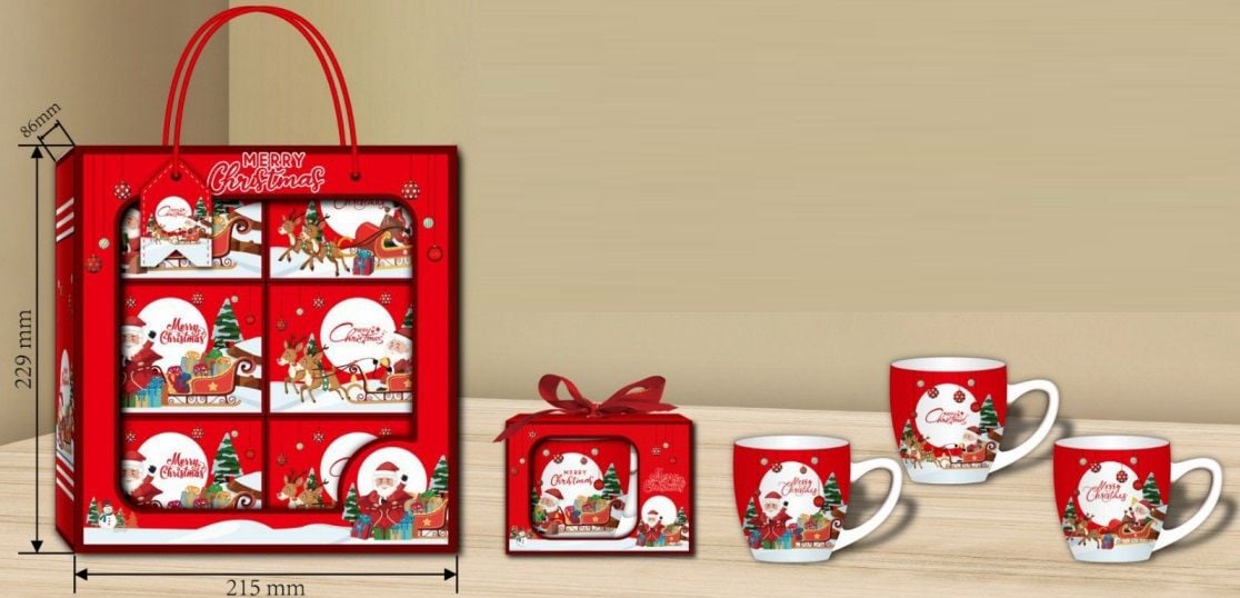 Seramik Noel Baba Ve Geyik Yılbaşı Kupa Bardak (6 Adet)