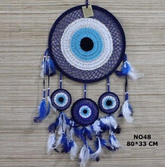 3 Küçük Halkalı Mavi Rüya Düş Kapanı Dream Catcher (80 cm x 33 cm)