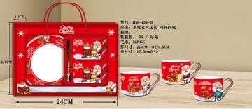 2'li Seramik Merry Christmas Noel Baba Kaşıklı Yılbaşı Kupa Bardak