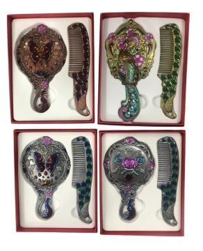 Metal Desenli Ayna Tarak Seti