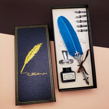 Kaligrafi Tüylü Mürekkepli Mavi Divit Kalem Seti