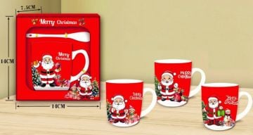 Seramik Merry Christmas Yılbaşı Temalı Kaşıklı Kupa Bardak Seti