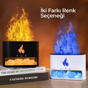 Şömine Hava Nemlendiricisi 4 Renkli Alevli ve Taşlı Buhar Makinesi