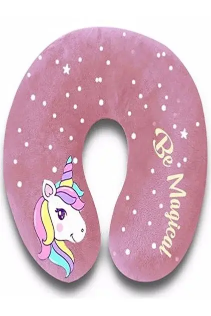 Pembe Boynuzlu At Tasarımlı Çocuk Seyahat Boyun Yastığı