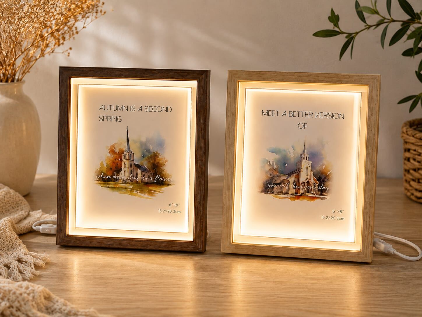 Usb Led Işıklı  Ahşap Tasarım Fotoğraf Çerçevesi (6''x 8'')