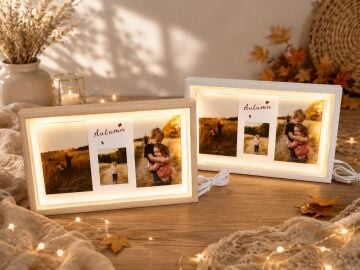 Usb Led Işıklı  3'lü Ahşap Tasarım Fotoğraf Çerçevesi