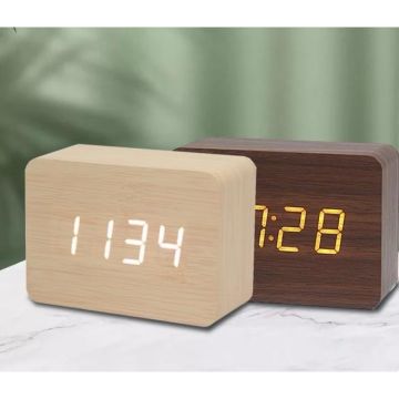 Dekoratif Ahşap Kare Alarmlı Dijital Masa Saati