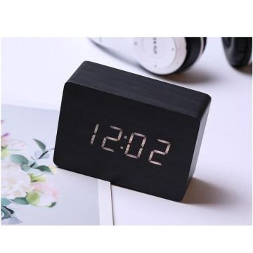 Dekoratif Ahşap Kare Alarmlı Dijital Masa Saati