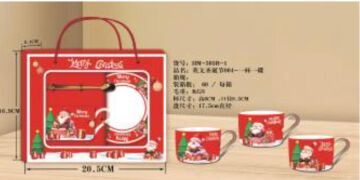 Seramik Yılbaşı Noel Babalı Tekli Kaşıklı Altlıklı Kırmızı Fincan Seti