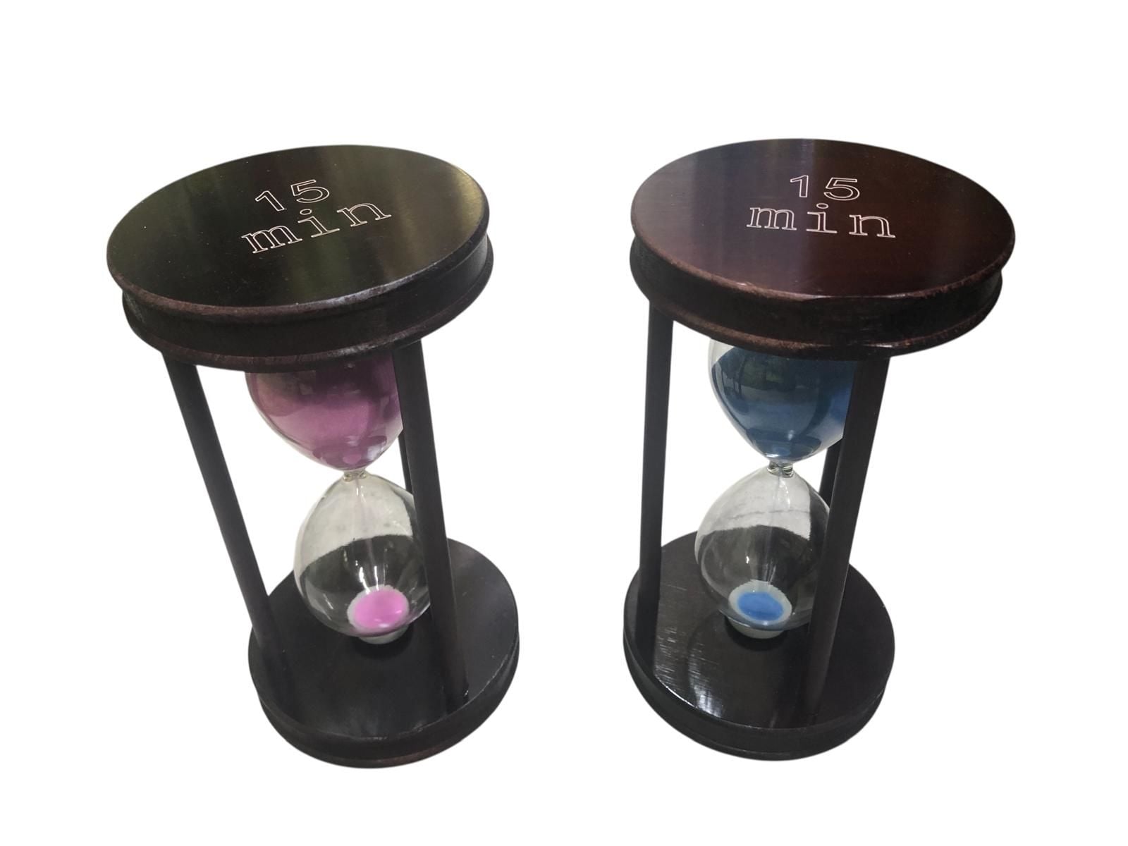 Ahşap Yuvarlak 15 Dakikalık Renkli Cam Kum Saati