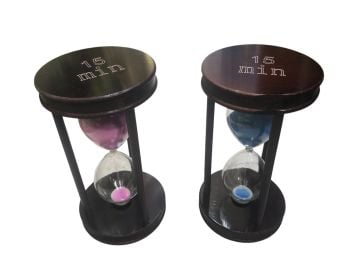 Ahşap Yuvarlak 15 Dakikalık Renkli Cam Kum Saati