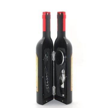 İçki Şişesi Şeklinde Tirbuşon Seti Kırmızı Kapaklı