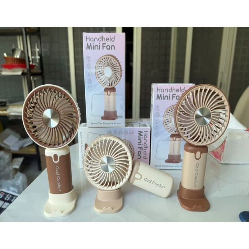 Kahverengi Mini Fan Şarjlı Tasarımlı Vantilatör Serinletici