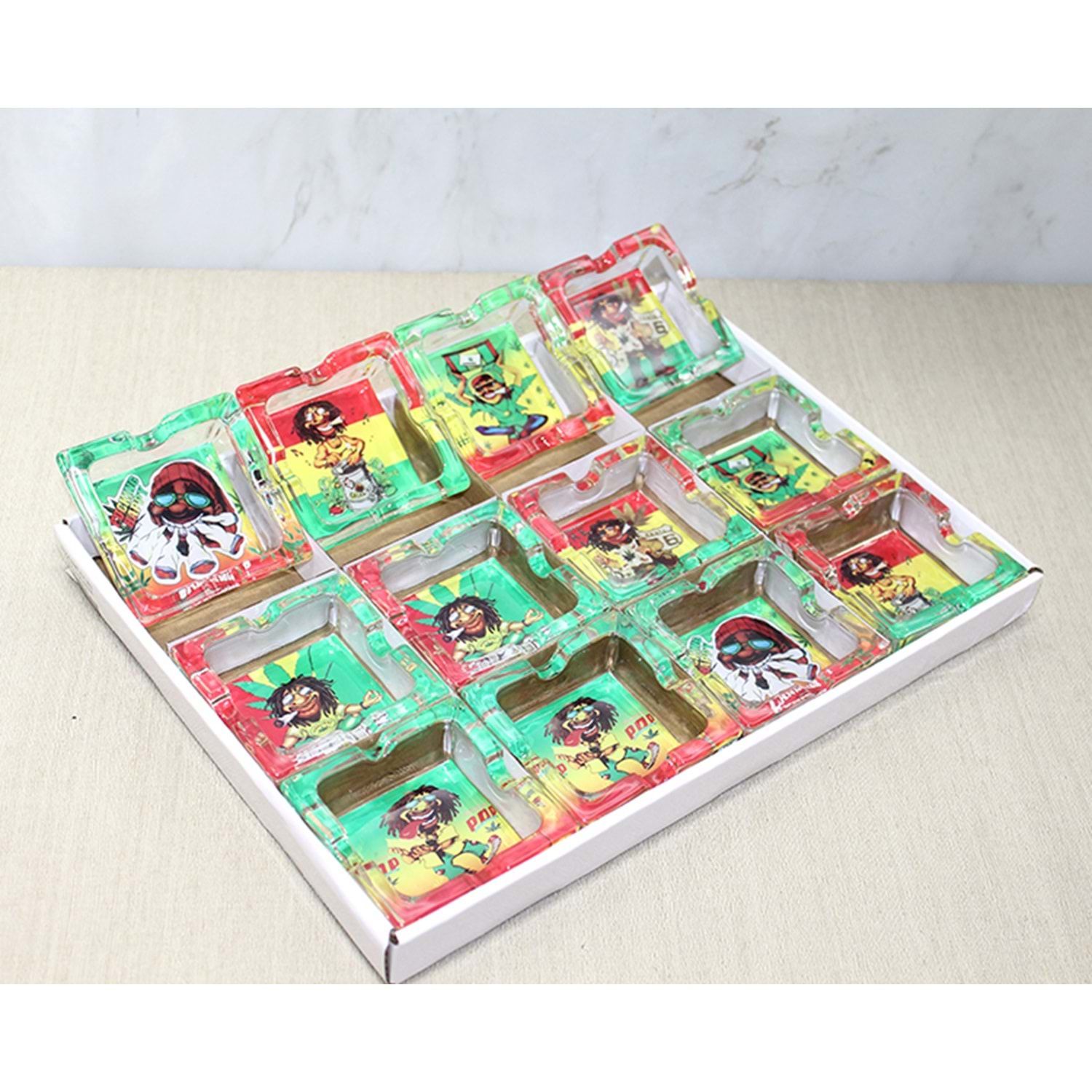 Bob Marley Desenli Kare Cam Küllük (12 Adet)