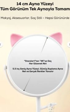 Masa Üstü Oval Kedi Kulaklı Tasarımlı Makyaj Aynası