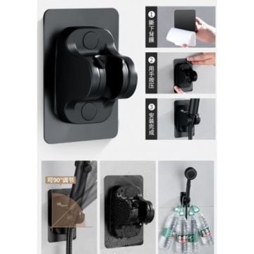 Ayarlanabilir Yapışkanlı Siyah Duş Başlığı Tutucu