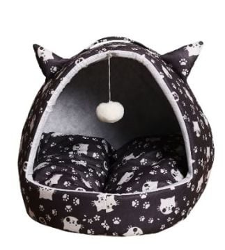 Gri Pati İzi Tasarımlı Minderli Kedi Köpek Yuva Yatağı