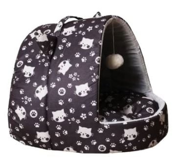 Gri Pati İzi Tasarımlı Minderli Kedi Köpek Yuva Yatağı