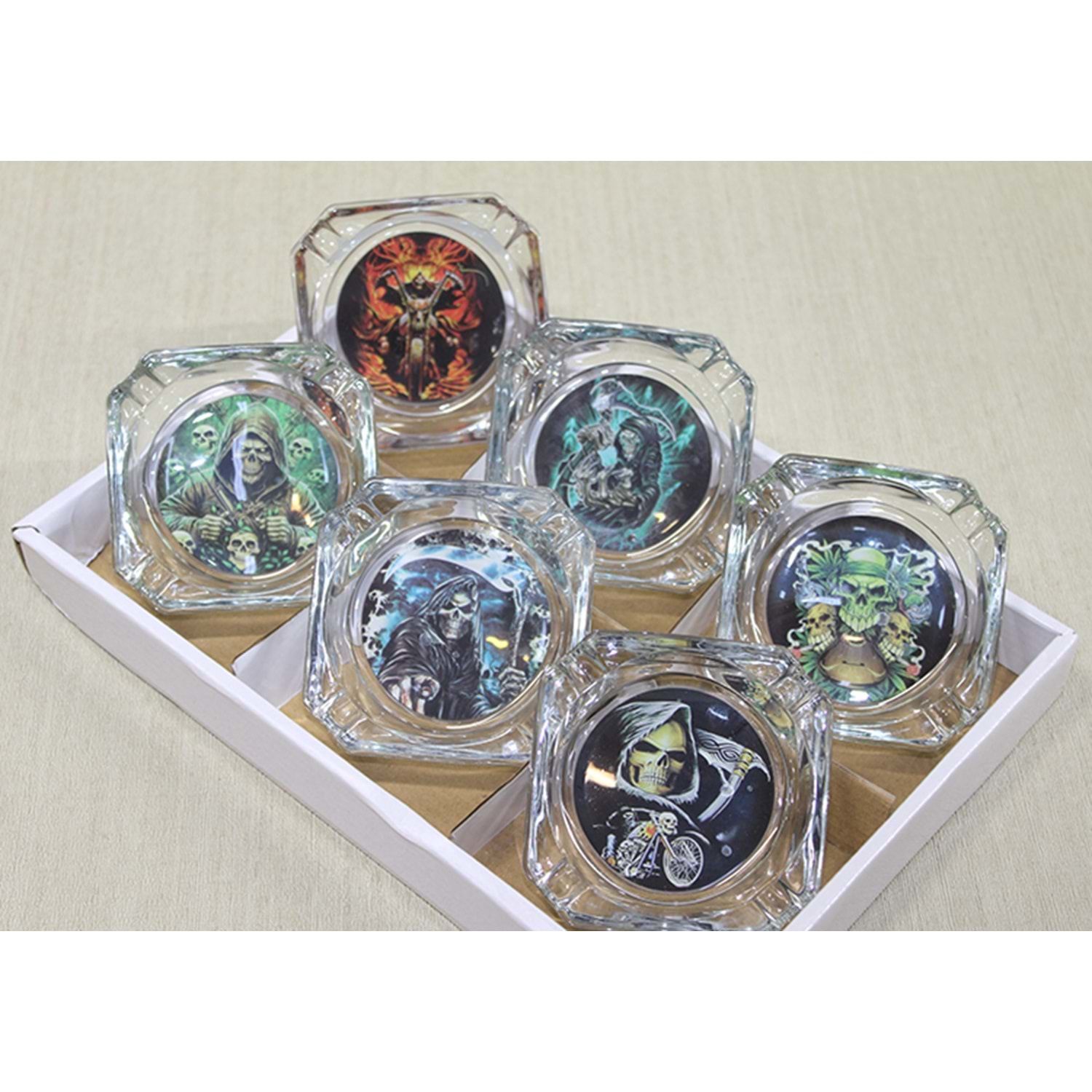 Kare Renkli İskelet Tasarımlı Cam Küllük (6 Adet)