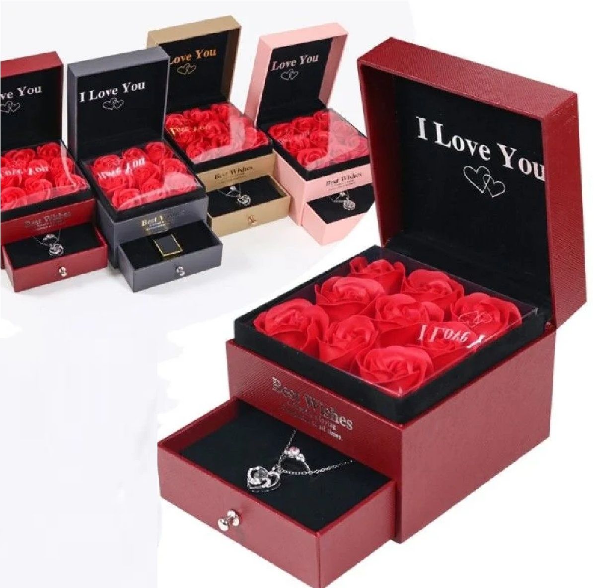 Sevgiliye Romantik Hediye Kırmızı Gül İçinde Mücevher Kutusu