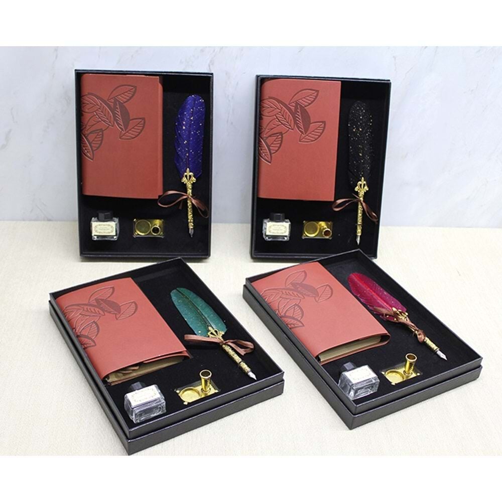 Mürekkepli Divit Masa Üstü Tutuculu Kalem Ve Deri Defter Seti