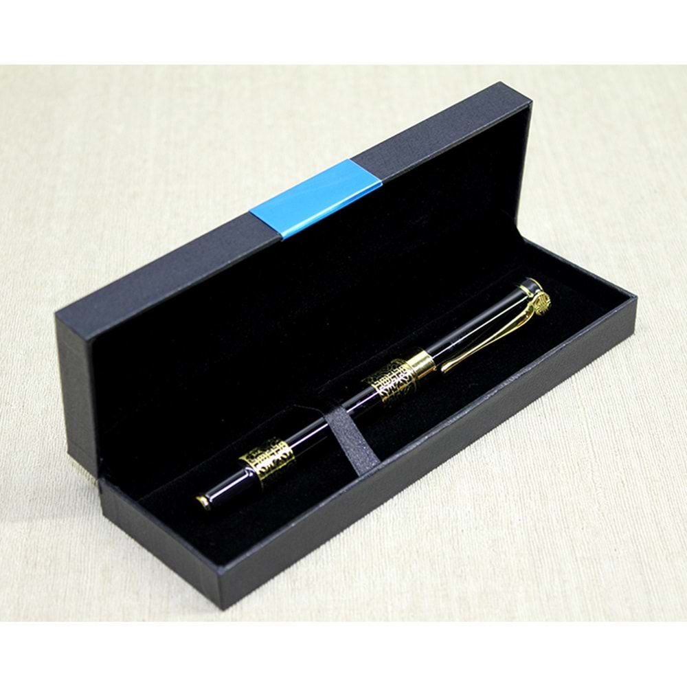 Kutulu Şık Desenli Gövdeli Siyah Metal Tükenmez Kalem Hediye