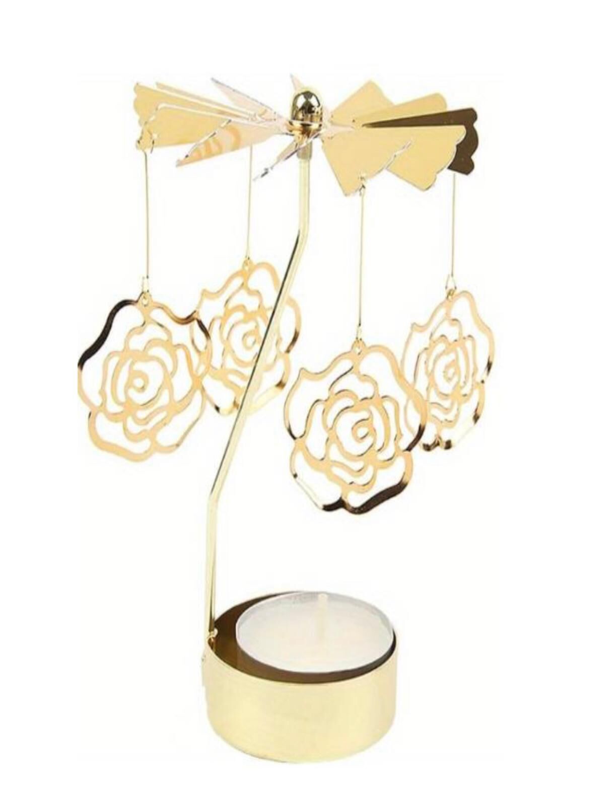 Isı ile Dönen Gül Tasarımlı Metal Tealight Mumluk