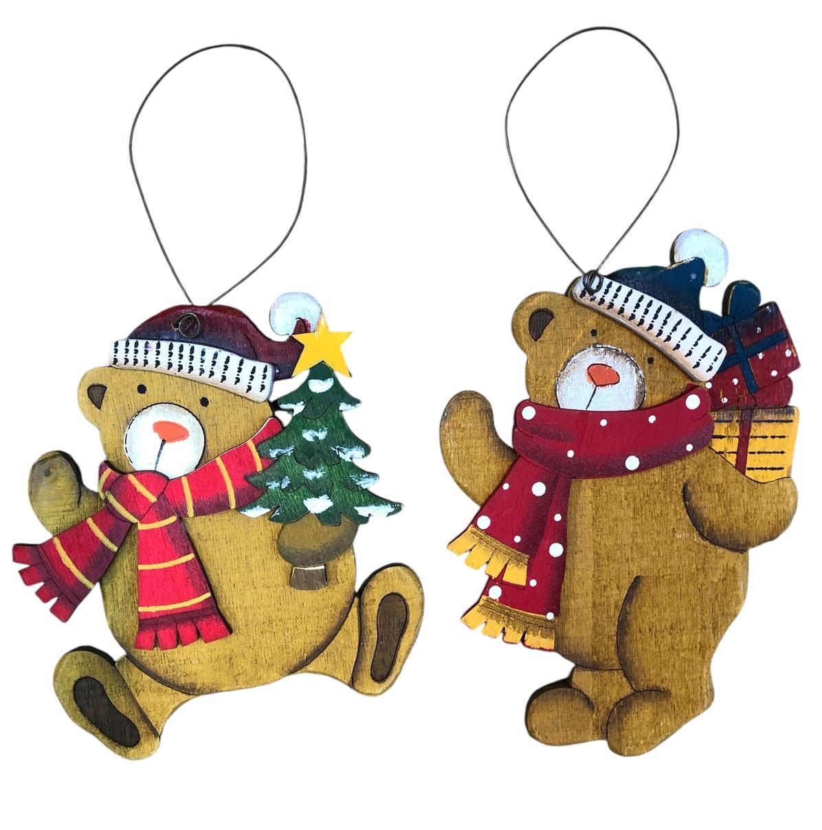 Ahşap İpli Ayıcık Yılbaşı Ağacı Kapı Duvar Süsü