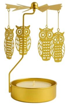 Isı ile Dönen Baykuş Tasarımlı Metal Tealight Mumluk