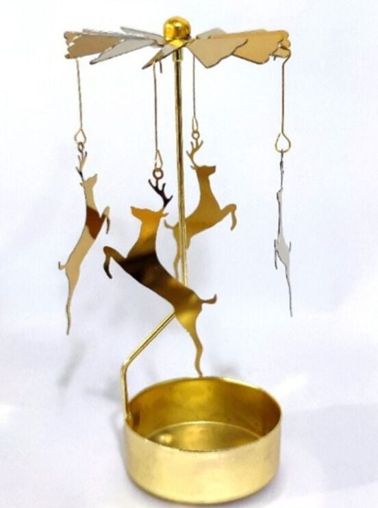 Isı ile Dönen Kar Taneli Geyik Metal Tealight Mumluk