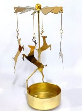 Isı ile Dönen Kar Taneli Geyik Metal Tealight Mumluk