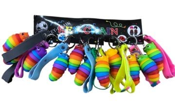 Gökkuşağı Renkli Tırtıl Figürlü Silikon Anahtarlık Seti (12 Adet)