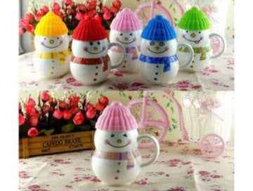 Silikon Kapaklı Kardan Adam Kupa Bardak