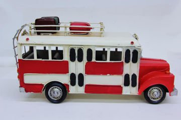 Nostaljik Dekoratif Metal Kırmızı Otobüs