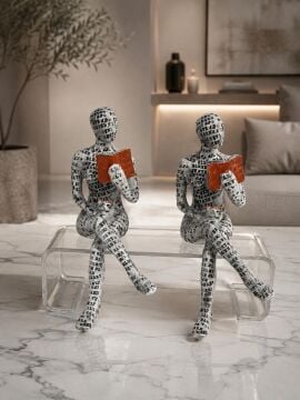 Oturan Kitap Okuyan Kız Polyester Biblosu