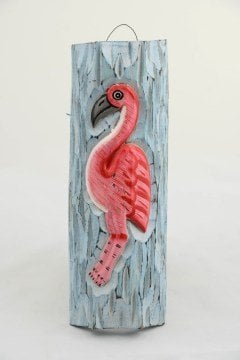 El Yapımı İşlemeli Flamingo Desenli Maun Ağacı Pano Tablo