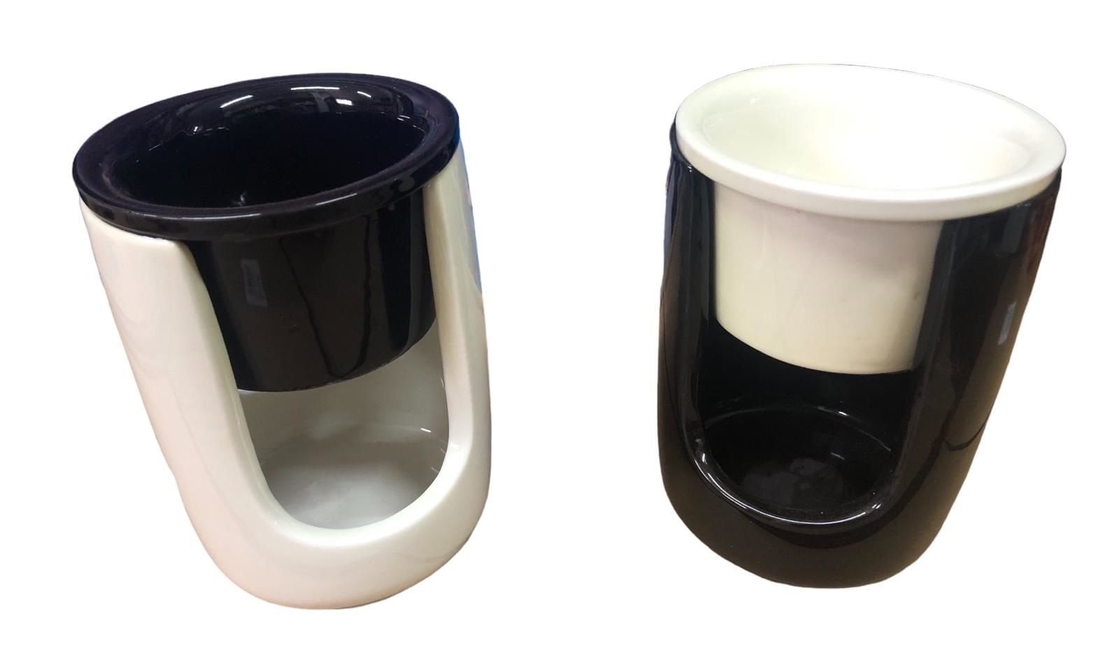 Beyaz Ve Siyah Tasarımlı Seramik Buhurdanlık