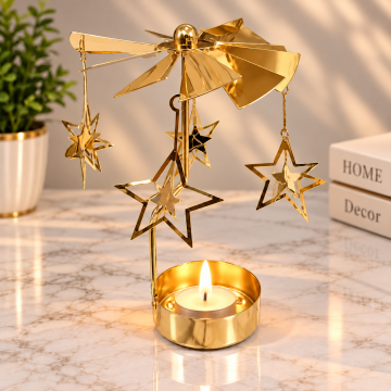 Isı İle Dönen Dekoratif Yıldız Tasarımlı Metal Tealight Mumluk