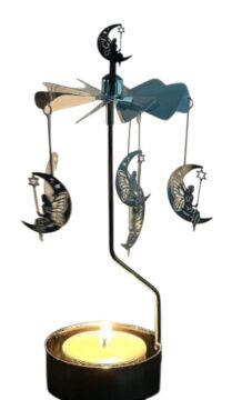 Isı İle Dönen Ay Üstünde Peri Temalı Metal Tealight Mumluk