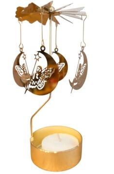 Isı İle Dönen Ay Üstünde Peri Temalı Metal Tealight Mumluk